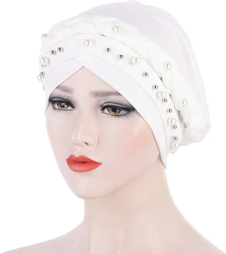 Miniatura 4 de Fxhixiy Hijab - Gorro de turbante con perlas para mujer, bufanda para la cabeza, gorro de quimioterapia, bandana