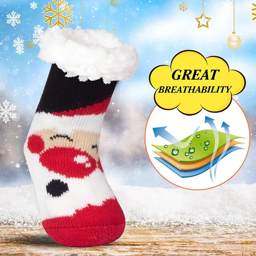 Miniatura 5 de FENELY 3 Pairs Winter Kids Fuzzy Slipper Socks 2-44-66-8 Girls Boys Thermal Warm Non-SkidGifts for Christmas Stocking