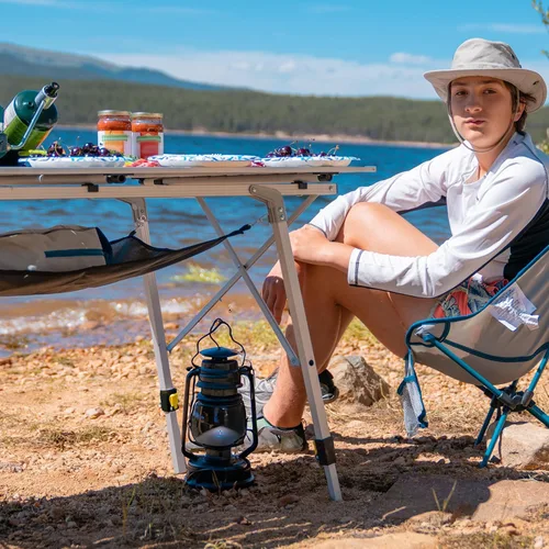 Miniatura 2 de PORTAL Mesa de Camping Portátil Plegable con Patas Ajustables, Mesa Plegable de Aluminio Enrollable con Bolsa de Transporte para Exteriores, Playa