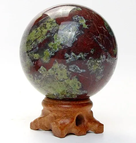 Esfera de piedra de sangre de dragón natural de 2.559 in con soporte de madera, bola de cristal curativo, piedra preciosa mineral, adivinación,