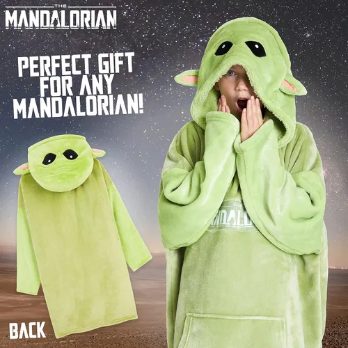Miniatura 2 de Disney The Mandalorian - Manta con capucha para niños y adolescentes, manta de forro polar Baby Yoda Verde