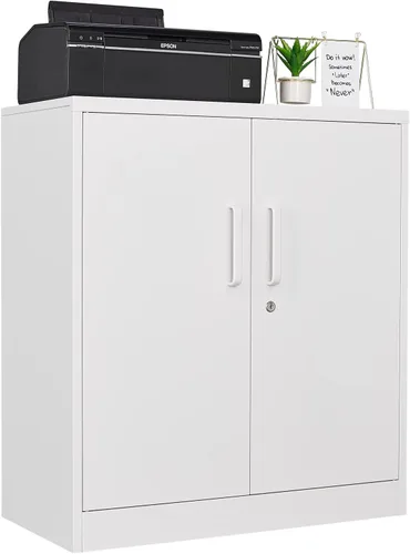 Miniatura 9 de PEUKC Armario de almacenamiento de metal con cerradura, gabinetes de almacenamiento pequeños de acero de 36 pulgadas, 2 estantes ajustables, 2 Negro
