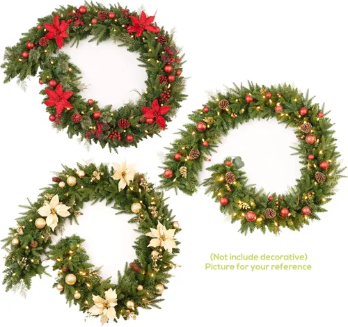 Miniatura 8 de Guirnalda de Navidad preiluminada de 9 pies con 50 luces LED, funciona con pilas, decoración de vacaciones, escaleras, pared, manto de puerta, Verde