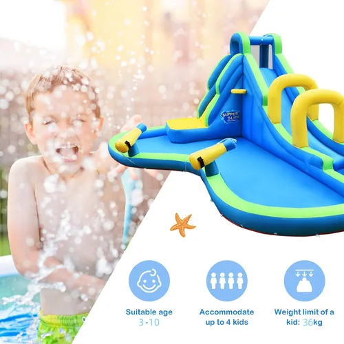 Miniatura 8 de KOTEK Tobogán acuático inflable, parque acuático gigante 5 en 1, casa hinchable para niños al aire libre con piscina salpicada, tobogán/arco