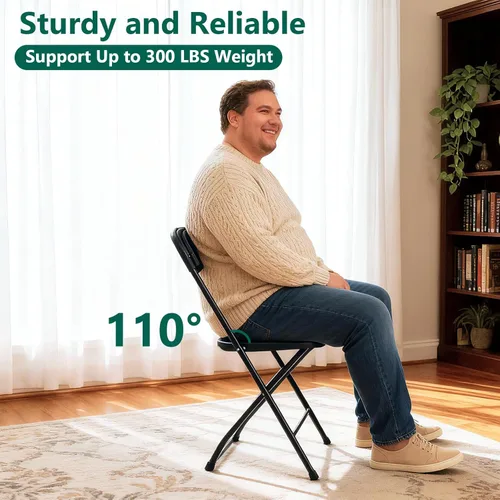 Miniatura 4 de Paquete de 2 sillas plegables de plástico negro, sillas plegables portátiles para exteriores con marco de acero, capacidad de 350 libras, sillas
