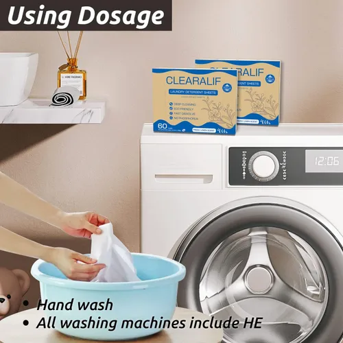 Miniatura 4 de Hojas de detergente para ropa de hasta 60 cargas, lino fresco, ideal para viajes, apartamentos, dormitorios, sin plástico, sostenible