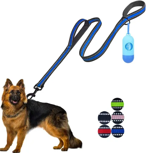 Miniatura 18 de JSXD Correa resistente de doble asa para perro, 5 pies, acolchada y reflectante, cuerda para perros pequeños a grandes (negro)