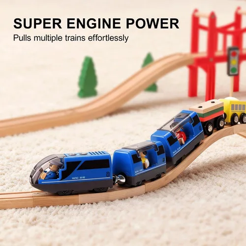Miniatura 3 de TOPLIVING Tren motorizado para pista de madera, tren eléctrico con conexión magnética, trenes locomotoras a pilas para niños pequeños, compatible
