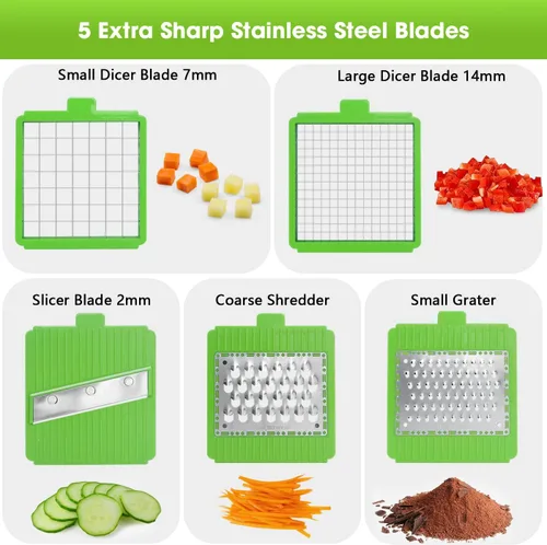 Miniatura 2 de LHS procesador manual de alimentos, picadora grande de verduras, 1003 ml, picadora de ajo y cebolla con cuerda para verduras, ensalada, frutas