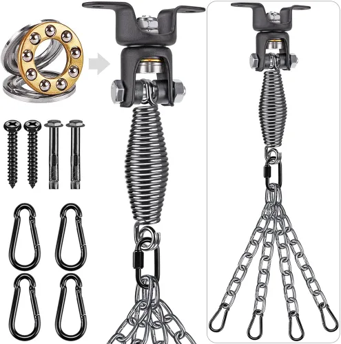 BeneLabel Heavy Bag Ceiling Mount with Spring & Chains 360° Rotation Punching Bag Ceiling Hanger with Bearings Boxing Bags Holder Hardware with 2