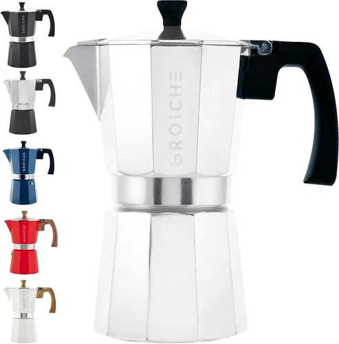 Miniatura 27 de GROSCHE Milano Cafetera Moka para Preparar Espresso en la Estufa, 9 Tazas de Café, 15.2 oz, Negro. Cafetera Cubana para Preparar Café en la Estufa