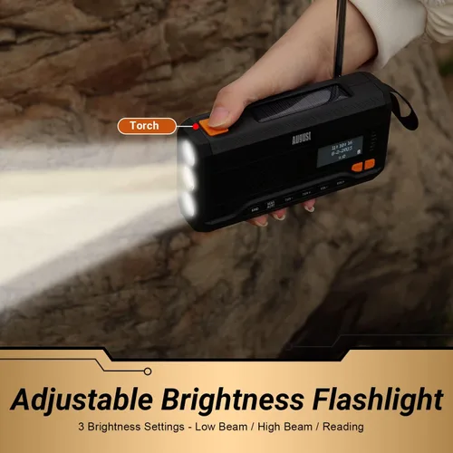 Miniatura 5 de Radio de manivela de emergencia - August MB291B - Radio meteorológica portátil NOAA y banco de energía portátil AM/FM 4500mAh con carga solar