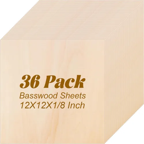 Miniatura 13 de Paquete de 10 hojas de madera de tilo de 0.118 in, 10 x 10 x 1/8 pulgadas, madera fina natural sin terminar para manualidades, pintura, pasatiempos