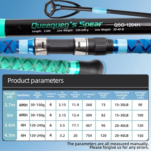 Miniatura 7 de Surf Rod Saltwater 9ft- 4-Piece Carbon Fiber Surf Fishing Rods, Portable Travel Surf Spinning Rod with 20-40lb Power Green Blue Azul