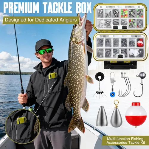 Miniatura 2 de TOPFORT Kit de 187/343 piezas de accesorios de pesca, Caja de aparejos de pesca organizada con aparejos incluidos, anzuelos de pesca, pesas de Kit