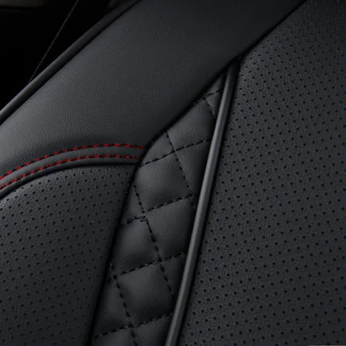Miniatura 8 de Coverado Juego completo de fundas de asiento de automóvil, fundas rojas para asientos delanteros y traseros, de piel de napa impermeable, cojín