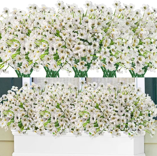 Miniatura 15 de Krissing - 48 paquetes de flores artificiales para exteriores, resistentes a los rayos UV, flores falsas de plástico sintético, plantas para jardín