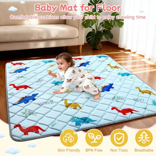 Miniatura 3 de omzer Alfombra de juego para bebé para piso: tapete de corralito de 59 x 59 pulgadas, tapete de espuma acolchado suave y grueso para bebés y niños