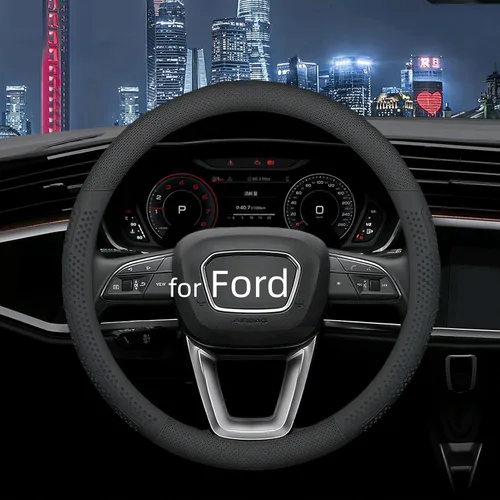 Funda de volante de cuero Yangday para Ford F150 F250 F350, 15.5-16 pulgadas, funda de volante para coche con antideslizante y transpirable (Negro)