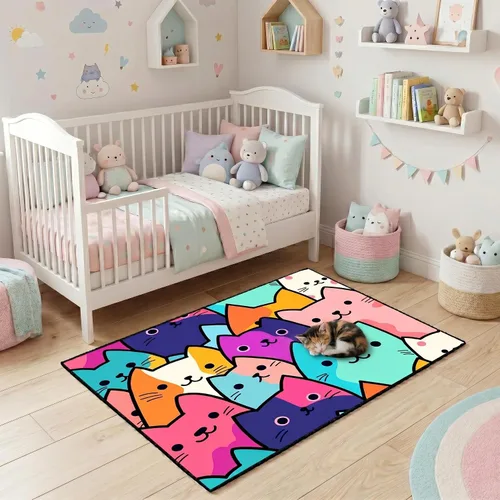 Miniatura 35 de Alfombra de gato para habitación de niñas, diseño de dibujos animados, decoración para dormitorio, bonita alfombra de área de gatos, alfombras