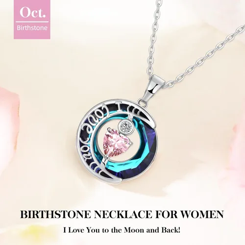 Miniatura 64 de Collares de cristal para mujer, regalos para aniversario de esposa, regalos de cumpleaños para mujeres, collar de zafiro azul con la frase "I Love