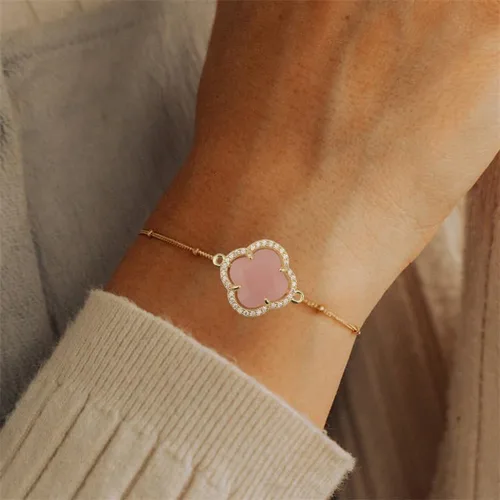 Miniatura 3 de Pulsera ajustable de cristal de trébol de la suerte chapada en oro de 18 quilates para mujer, ajustable, simple, a la moda, regalos de cumpleaños