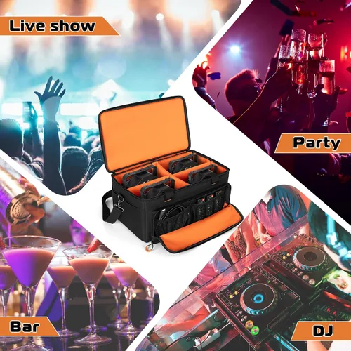 Miniatura 7 de LUXJA Bolsa de luz acolchada para 4 luces par, funda con divisor interior y bolsillos para accesorios, color negro