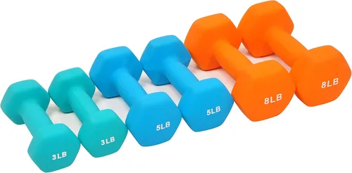 Miniatura 3 de Fitvids Juego de 6 mancuernas de neopreno, pesas de mano, juego con estante: 3/5/8 pares