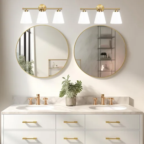 Miniatura 4 de Hamilyeah Lámpara de tocador moderna de cromo para baño sobre espejo, lámpara de tocador de 2 luces con pantalla de vidrio esmerilado, lámpara