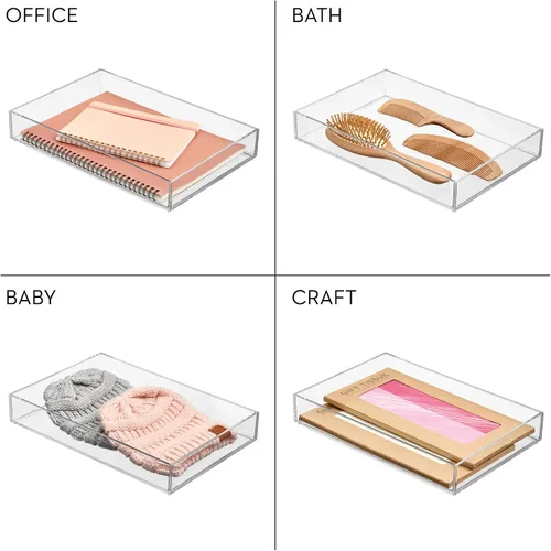 Miniatura 5 de Organizador Clarity de InterDesign para tocador, adecuado para cosméticos y productos de belleza, 8 x 12 x 2 pulgadas, transparente, Transparente