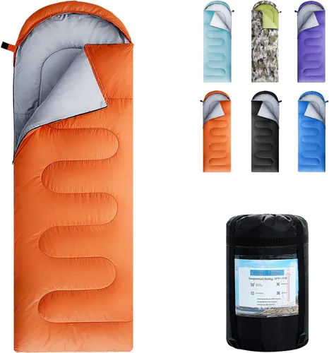 Sacos de Dormir para Adultos, Niños y Niñas - Saco de Dormir Ligero Impermeable para Clima Cálido y Frío con Mochila Compacta, Ideal para 3-4 Rojo