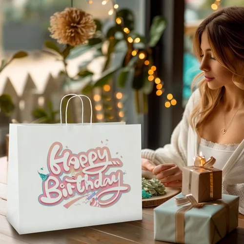 Miniatura 5 de bagmad Paquete de 50 bolsas grandes de papel kraft blanco de 16 x 6 x 12 pulgadas con asas a granel para compras, bodas, comestibles, mercancías al