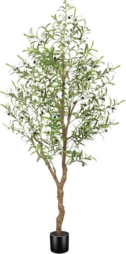 Miniatura 10 de FEELEAD Árbol de olivo artificial de 5 pies, olivo sintético con hojas realistas y tronco natural, olivo falso en maceta para el hogar, sala