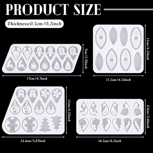 Miniatura 3 de Patelai 4 moldes de resina para aretes de forma irregular, molde de silicona para resina epoxi, kit de fabricación de joyas para mujeres