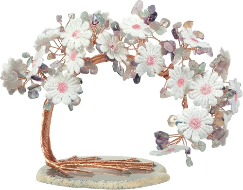 Miniatura 6 de Árbol de dinero con flores bordadas de cristal con base de ágata, buena suerte, Feng Shui, árbol bonsái para decoración de mesa de oficina en casa