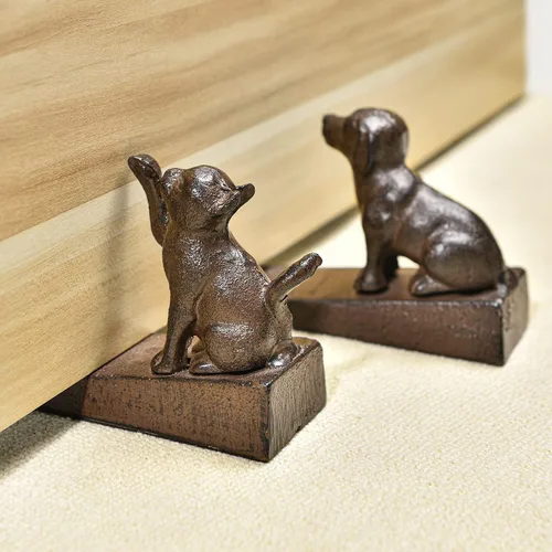Miniatura 6 de Sungmor Topes de puerta de hierro fundido sólido con alfombrilla antideslizante, gran resistencia, bonita forma de gato y estilo antiguo, cuña
