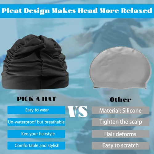 Miniatura 3 de Swim Caps for Women Swimming,1 Pcs Fabric Nylon Cloth Swim Cap, Comfort Pleated Swimming Cap for Long Hair, Not Waterproof Elastic Bathing Caps