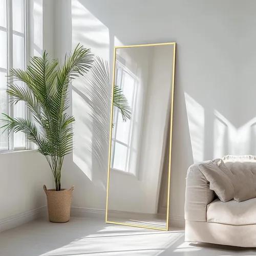 Miniatura 5 de Sunniry Espejo de suelo dorado de 48 x 16 pulgadas, espejo de cuerpo completo con marco de metal de aluminio, espejos de piso para guardería