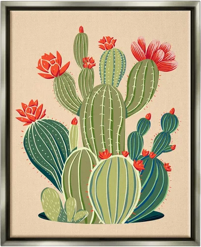 Stupell Industries Ziwei Li - Lienzo decorativo para pared, diseño de flores de cactus caprichoso Flotador gris enmarcado