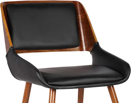 Miniatura 8 de Armen Living Silla de comedor Panda en piel sintética negra y acabado en madera de nogal Piel sintética negra/nogal