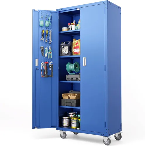 Miniatura 19 de VINGLI Armario de Pared para Garaje con Puertas con Cerradura y Estante Ajustable, Gabinete de Pared de Metal, Gabinete de Almacenamiento Superior