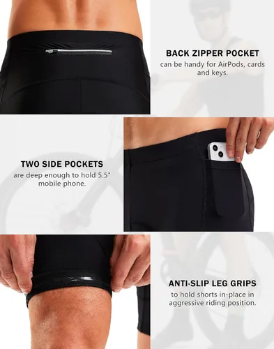 Miniatura 3 de Bikewa Pantalones cortos de ciclismo para hombre, con acolchado 4D, para ciclismo de carretera, con bolsillos con cremallera