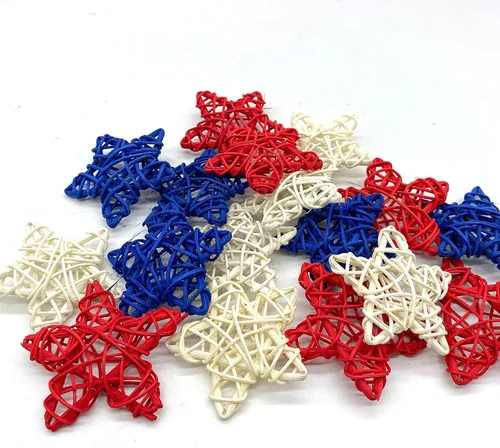 Miniatura 3 de EBaokuup 36 estrellas de ratán natural del 4 de julio, estrellas de ratán de mimbre de 1.96 pulgadas, color rojo, blanco y azul, para decoración