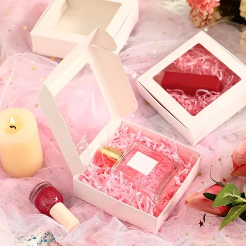 Miniatura 4 de Zonon 30 cajas de papel kraft con ventana de 4.13 x 4.13 x 1.18 pulgadas, embalaje de dulces, cajas de regalo pequeñas, soporte para jabón, mini