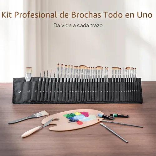 Miniatura 2 de Nicpro Juego de 40 pinceles de pintura, pinceles profesionales de acrílico con cuchillo de paleta y rollo de lienzo, adecuado para pintura acrílica