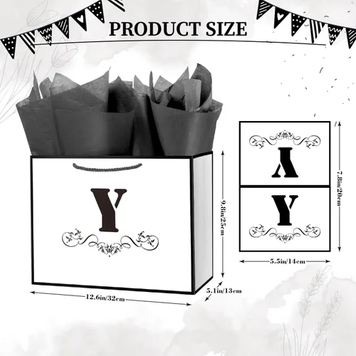 Miniatura 10 de ysmile Bolsa de regalo de letras con papel de seda para hombres, bolsa grande de 12 pulgadas, color blanco y negro, para cumpleaños, aniversario