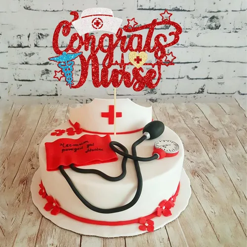 Miniatura 4 de Gyufise 1 decoración para pastel de enfermería con tapa de enfermera, purpurina roja de enfermería, selección de pastel de graduación, tema médico