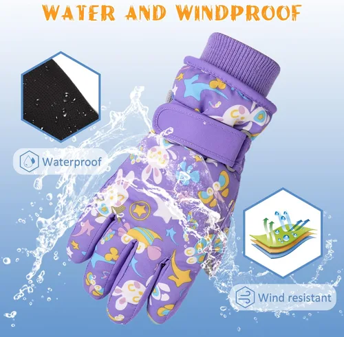 Miniatura 2 de JANGANNSA Guantes de esquí de invierno para niños y niñas, guantes de nieve para clima frío, guantes de esquí y snowboard impermeables con forro