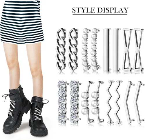 Miniatura 3 de Hicarer 16 piezas8 pares de dijes de cordones para zapatos deportivos, decoración de cordones de zapatos, clips decorativos para zapatos, diamantes