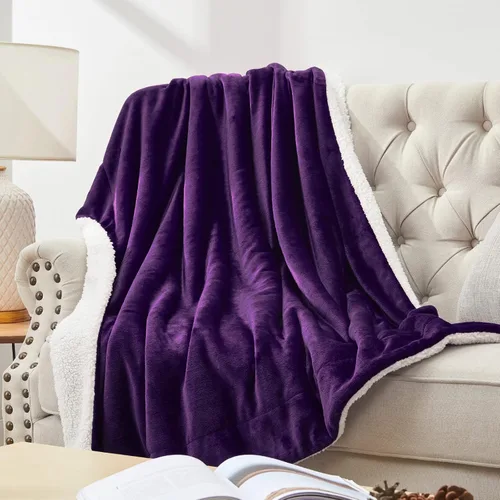 Miniatura 7 de Walensee Manta Sherpa de Forro Polar Mullida Throw Difusa Súper Suave Reversible de Franela de Microfibra para Sofá, Cama, Sillón Ultra Lujosa Morado